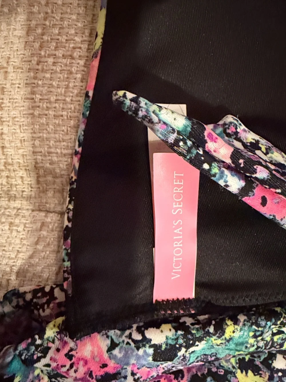 Victoria's Secret Multicolor Abstract Knockout Bikini Black Lining S Top M Botto - Picture 7 of 8